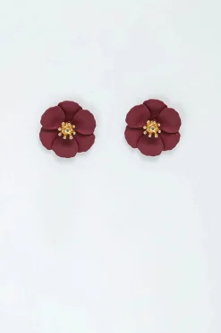 Bow 19 korvakorut FLOWER SMALL EARRINGS, viininpunainen