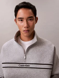 Calvin Klein Jeans miesten collegepaita LS Cotton Spacer Stripe Rib QTR, vaaleanharmaa
