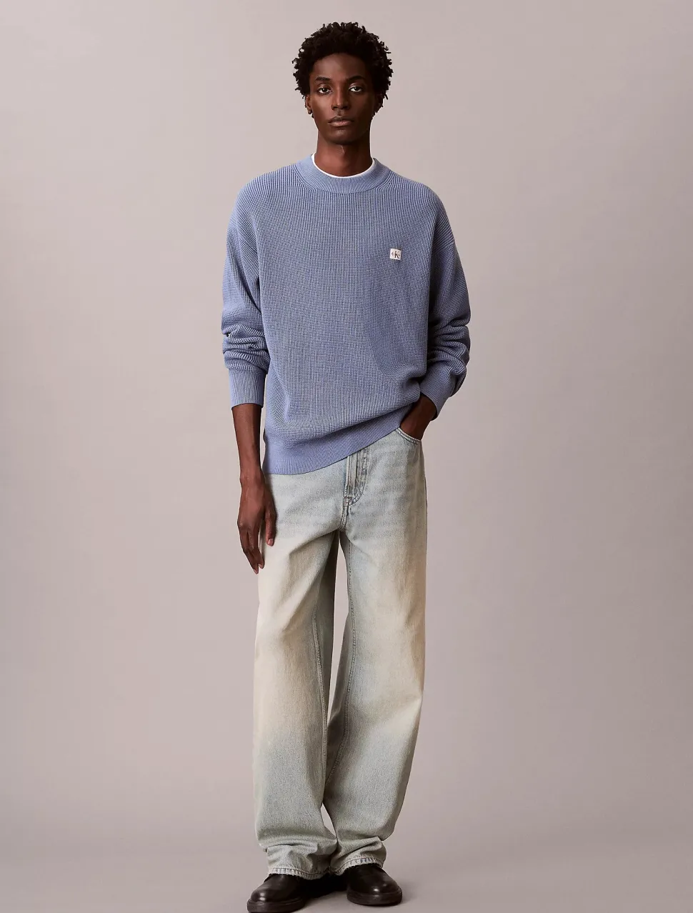 Calvin Klein Jeans miesten neulepusero LS EZ Cotton Waffle Crwnk Swtr 9, sininen