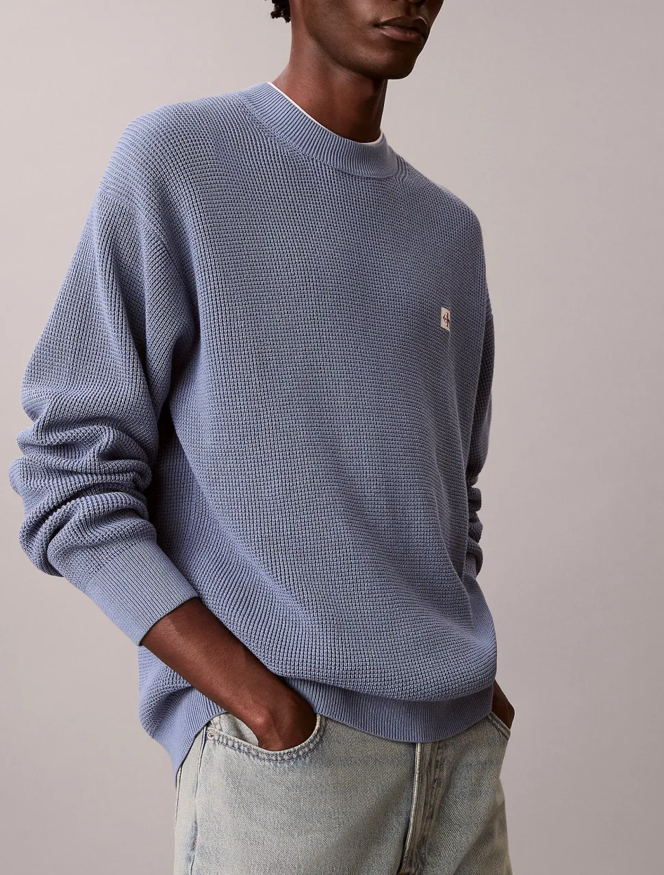Calvin Klein Jeans miesten neulepusero LS EZ Cotton Waffle Crwnk Swtr 9, sininen