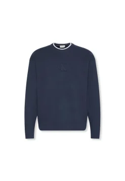 Calvin Klein Jeans miesten neule, LS EMBOSSED LOGO CREWNK SWEATER Sininen