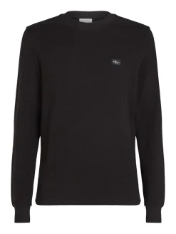 Calvin Klein Jeans Miesten Paita, WOVEN TAP WAFFLE LS TEE Musta