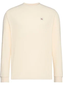 Calvin Klein Jeans miesten pitkähihainen paita LS Waffle Badge Crenwnk Tee, kerma