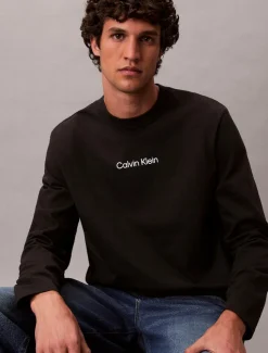 Calvin Klein Jeans miesten pitkähihainen, LS RLXD STANDARD LOGO CREWNK TEE Musta