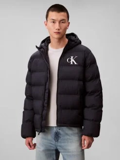 Calvin Klein Jeans miesten Puffertakki, LS NYLON MONOGRAM PUFFER JACKET Tummansininen