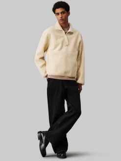 Calvin Klein Jeans Miesten Sherpa, HALF ZIP SHERPA Luonnonvalkoinen