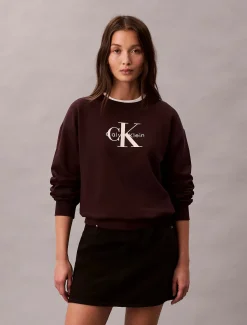 Calvin Klein Jeans naisten collegepaita LS MONOLOGO FRENCH TERRY, tummanruskea