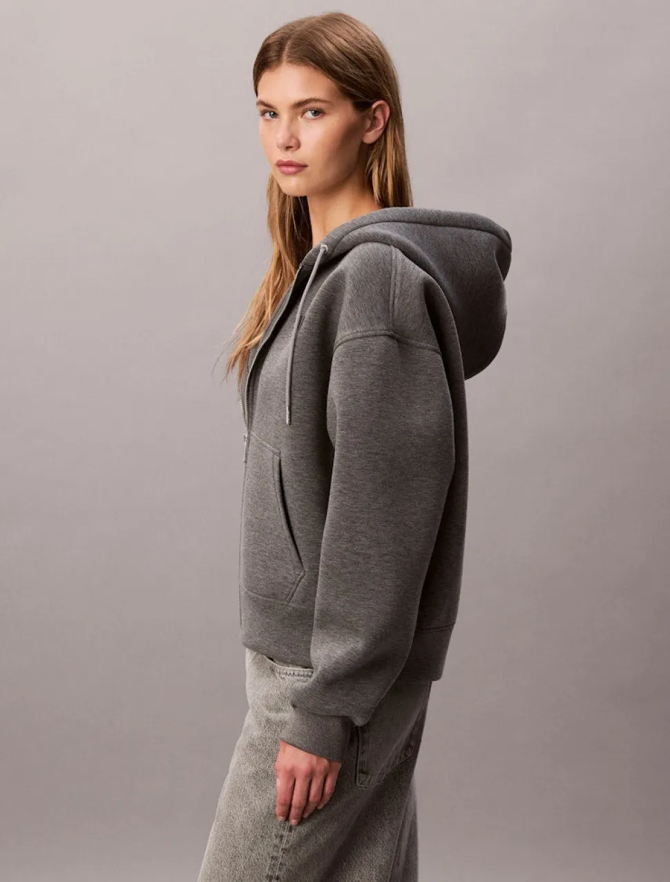 Calvin Klein Jeans naisten huppari, LS SCUBA HOODIE Vaaleanharmaa