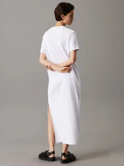 Calvin Klein Jeans naisten mekko, K-MONOLOGO LONG RIB TEE DRESS Valkoinen