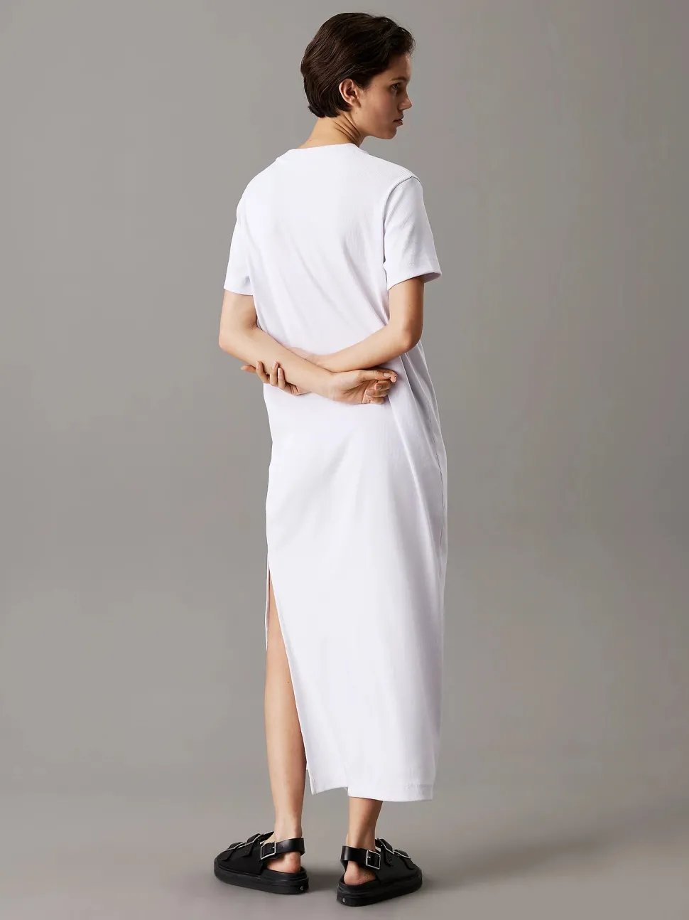 Calvin Klein Jeans naisten mekko, K-MONOLOGO LONG RIB TEE DRESS Valkoinen