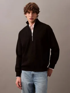 Calvin Klein Menswear miesten neulepusero LS CK TECH KNIT QZ SWEATER 14GG, musta