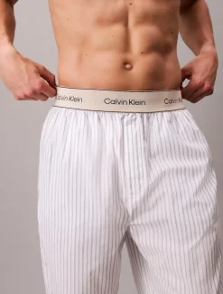 Calvin Klein Miesten Pyjamahousut, Sleep Pant Cotton Poplin Raidallinen Valkoinen