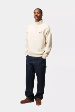Carhartt miesten collegepaita Half Zip American Script Sweatshirt, luonnonvalkoinen