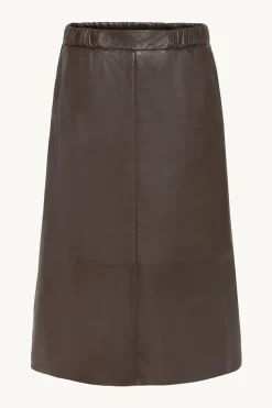 Claire naisten hame, NASIMA LEATHER SKIRT Tummanruskea