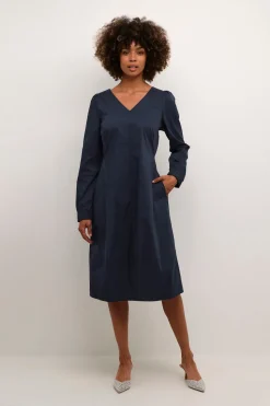 Culture Naisten Mekko, CUANTOINETT V-NECK DRESS Blue Iris