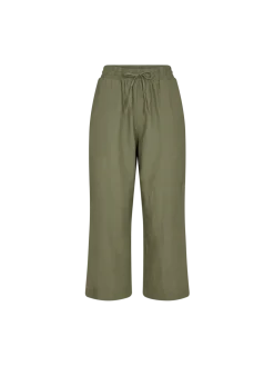 Freequent Naisten housut LA PANT 7/8 LINEN Armeijanvihreä