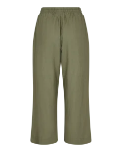 Freequent Naisten housut LA PANT 7/8 LINEN Armeijanvihreä