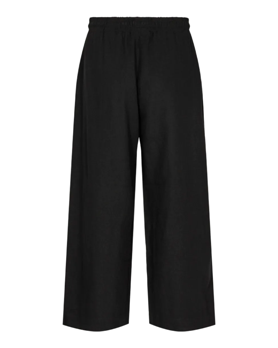 Freequent Naisten housut LA PANT 7/8 LINEN Musta