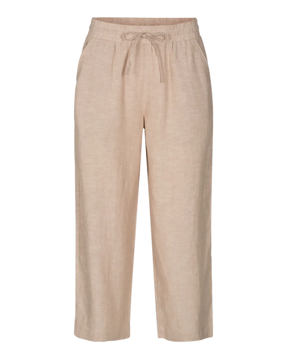 Freequent Naisten housut LA PANT 7/8 LINEN Vaalea Beige