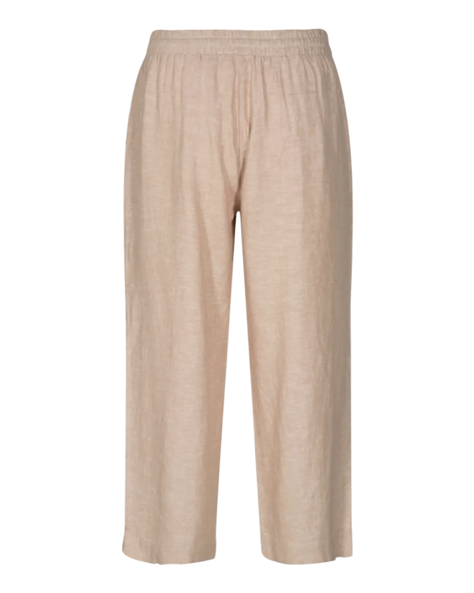 Freequent Naisten housut LA PANT 7/8 LINEN Vaalea Beige