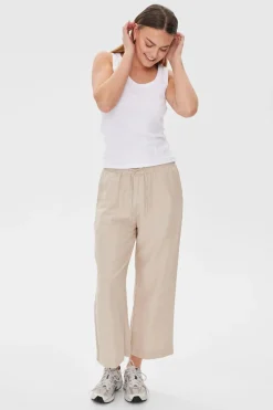 Freequent Naisten housut LA PANT 7/8 LINEN Vaalea Beige