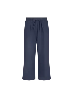 Freequent Naisten housut LA PANT 7/8 LINEN Tummansininen