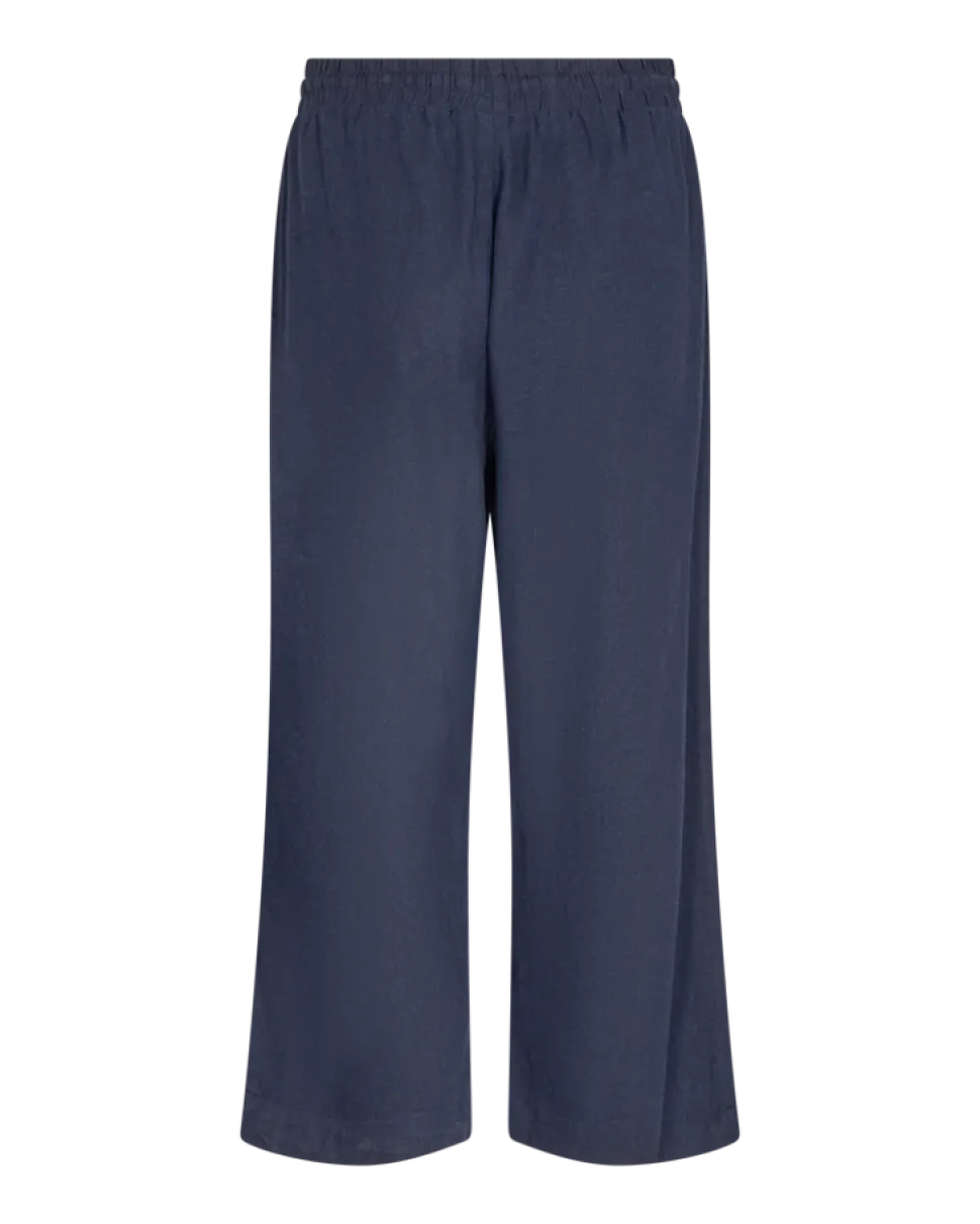 Freequent Naisten housut LA PANT 7/8 LINEN Tummansininen