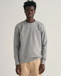 Gant Miesten Collagepaita, REG SHIELD C-NECK Keskiharmaa