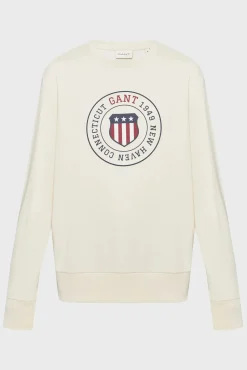Gant miesten collegepaita Graphic C-Neck, luonnonvalkoinen