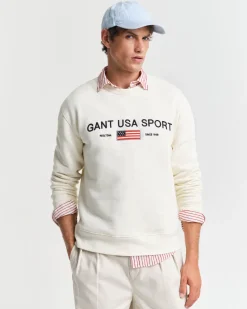 Gant miesten collegepusero, GRAPHIC C-NECK SWEATER Luonnonvalkoinen