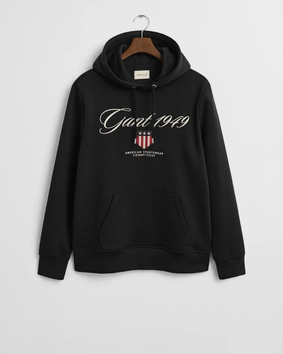 Gant miesten huppari Graphic Hoodies Embroidery, musta