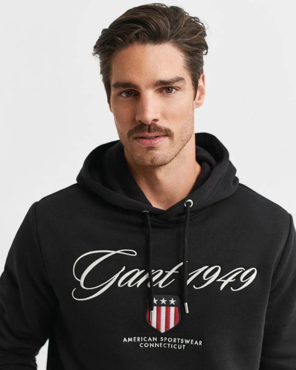 Gant miesten huppari Graphic Hoodies Embroidery, musta