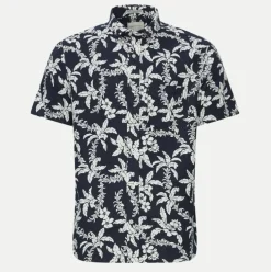 Gant Miesten Kauluspaita, REGULAR COTTON LINEN PALM Sininen Kuosi