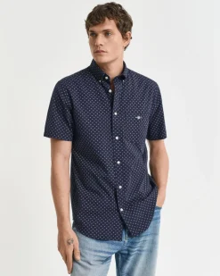Gant miesten lyhythihainen kauluspaita, REG MICRO PRINT SS SHIRT Sininen Kuosi