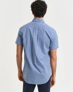 Gant miesten lyhythihainen kauluspaita, REG CLASSIC POPLIN SS SHIRT Sininen Ruutu