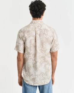 Gant miesten lyhythihainen kauluspaita, REG BOTANICAL LINEN PRINT SS T-SHIRT Ruskea Kuosi