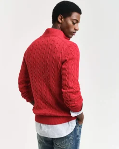 Gant miesten neule, COTTON CABLE HALF ZIP Punainen