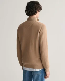 Gant miesten neule, COTTON PIQUE HALF ZIP Beige