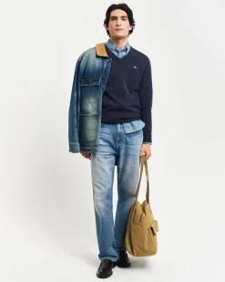 Gant miesten neulepsuero, K SUPERFINE LAMBSWOOL C-NECK SININEN, INDIGO