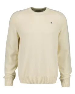 Gant miesten neulepusero, CASUAL COTTON C-NECK Luonnonvalkoinen
