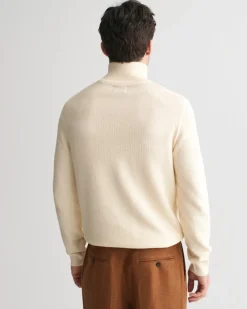 Gant Miesten Neulepusero, COTTON MICRO TEXTURED HALF ZIP Luonnonvalkoinen