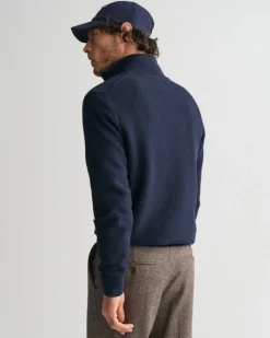 Gant Miesten Neulepusero, COTTON MICRO TEXTURED HALF ZIP Tummansininen