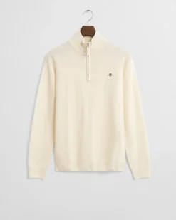 Gant miesten neulepusero, K SUPERFINE LAMBSWOOL HALF ZIP LUONNONVALKOINEN