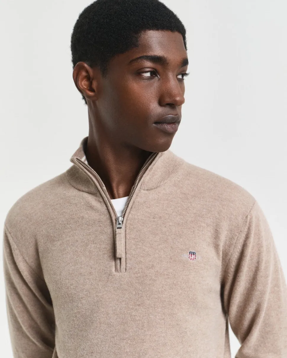 Gant miesten neulepusero, K SUPERFINE LAMBSWOOL HALF ZIP BEIGE