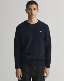 Gant miesten neule, SUPERFINE LAMBSWOOL V-NECK Tummansininen