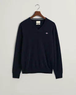 Gant miesten neule, SUPERFINE LAMBSWOOL V-NECK Tummansininen
