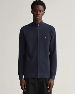 Gant Miesten Neuletakki, Cotton Pikee Zip Cardigan Tummansininen