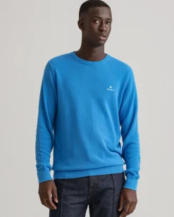 Gant Miesten Puuvillaneule, Cotton Pikee Crew Sininen