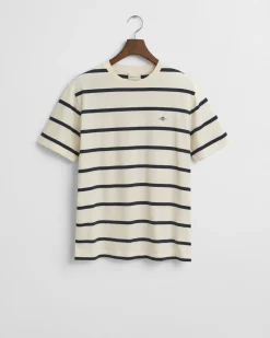 Gant miesten t-paita, STRIPED T-SHIRT Raidallinen Valkoinen