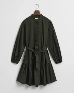 Gant naisten mekko, COTTON SATIN LS DRESS Tummanvihreä